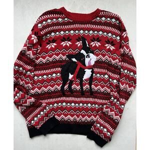 33 Degrees Boston Terrier Dog Sweater Men XXL Red Black Ugly Christmas Holiday